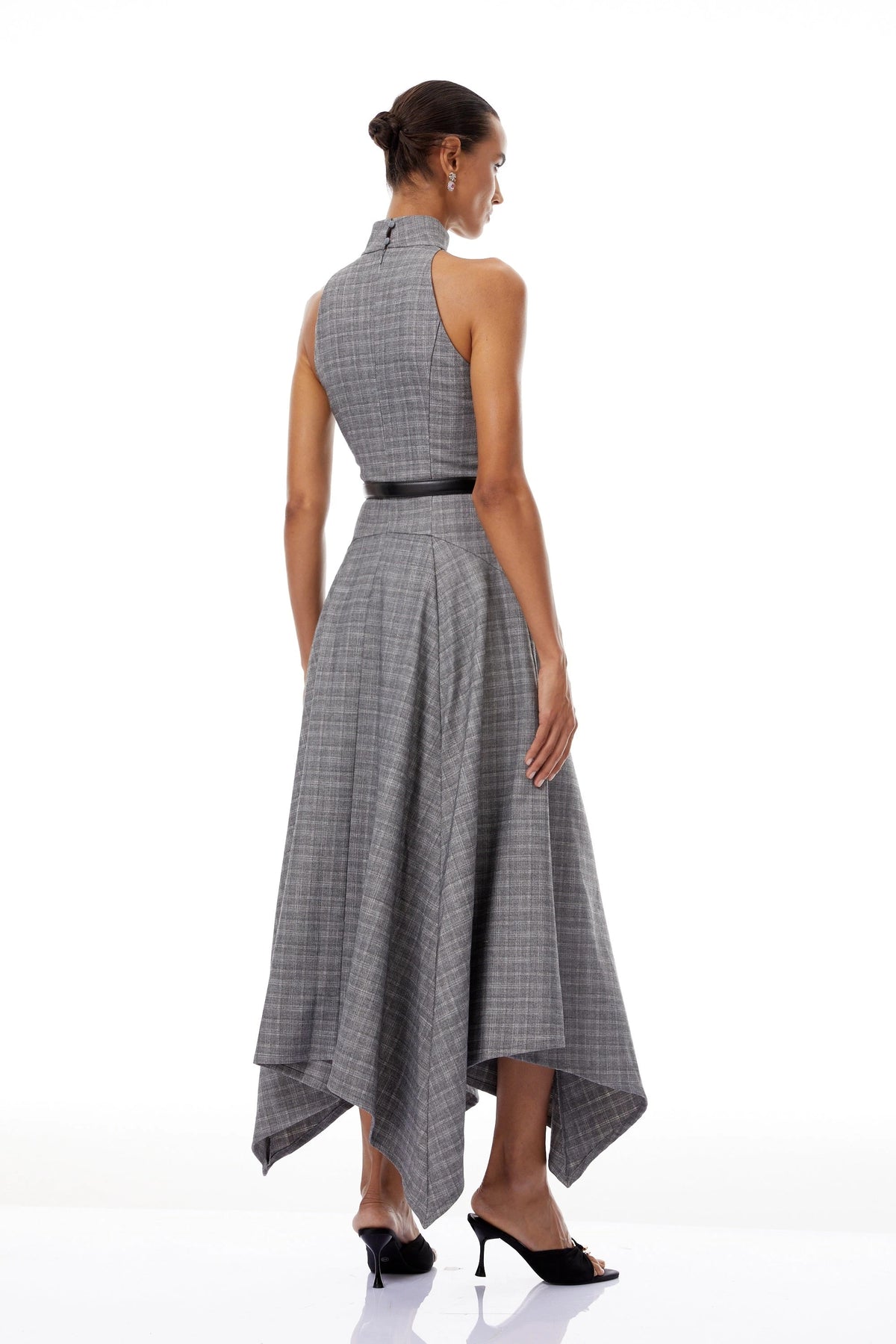 Wilhemine Grey Checked Tweed Midi Dress Without Belt