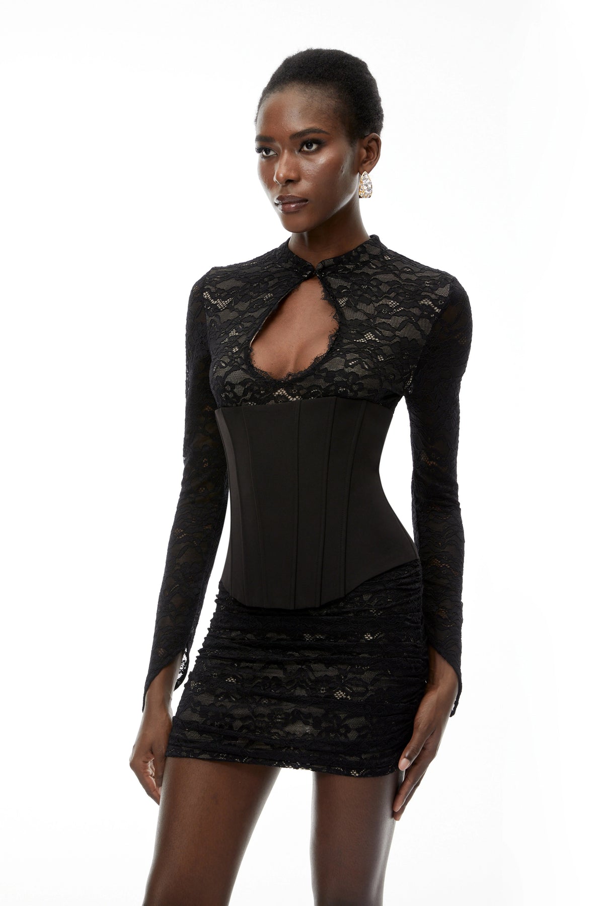 Willow Black Lace Mini Dress with CutOuts