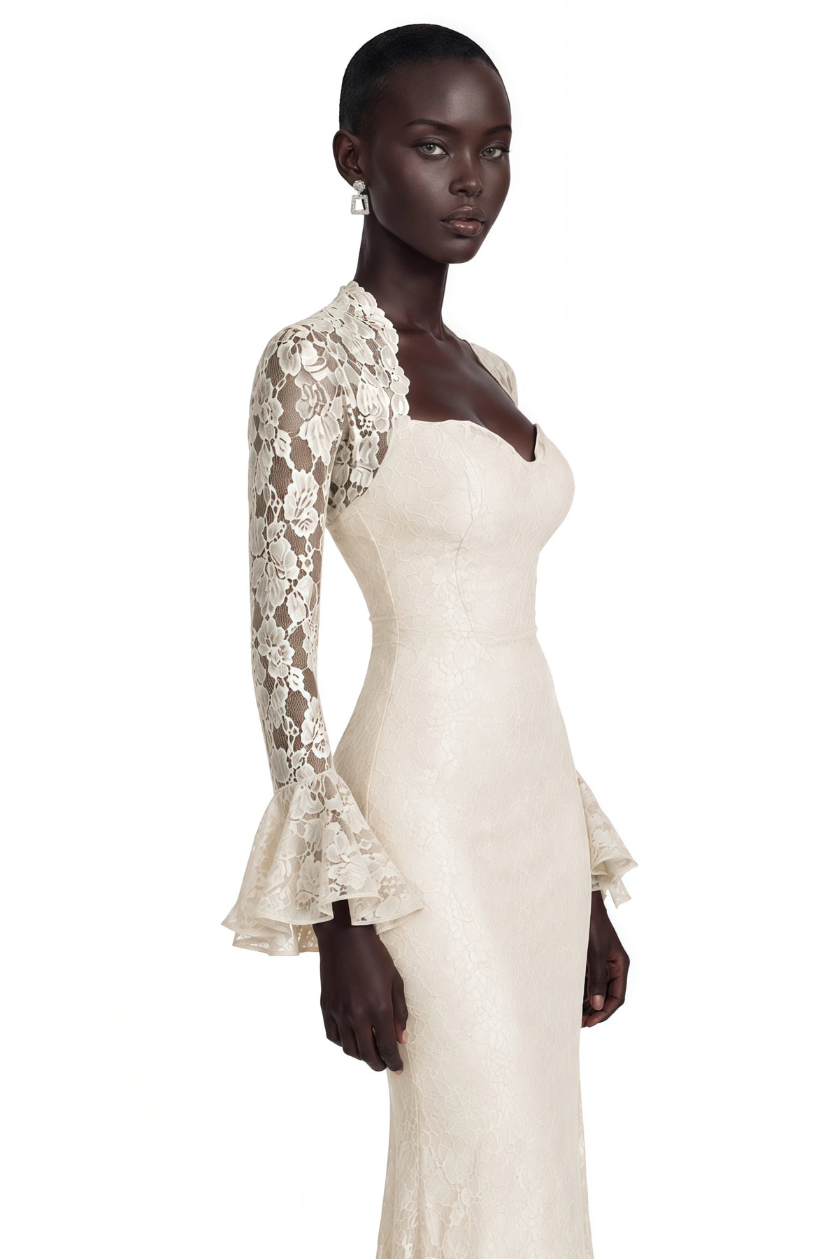 Winifred White Floral Lace Maxi Dress with Bell Sleeves