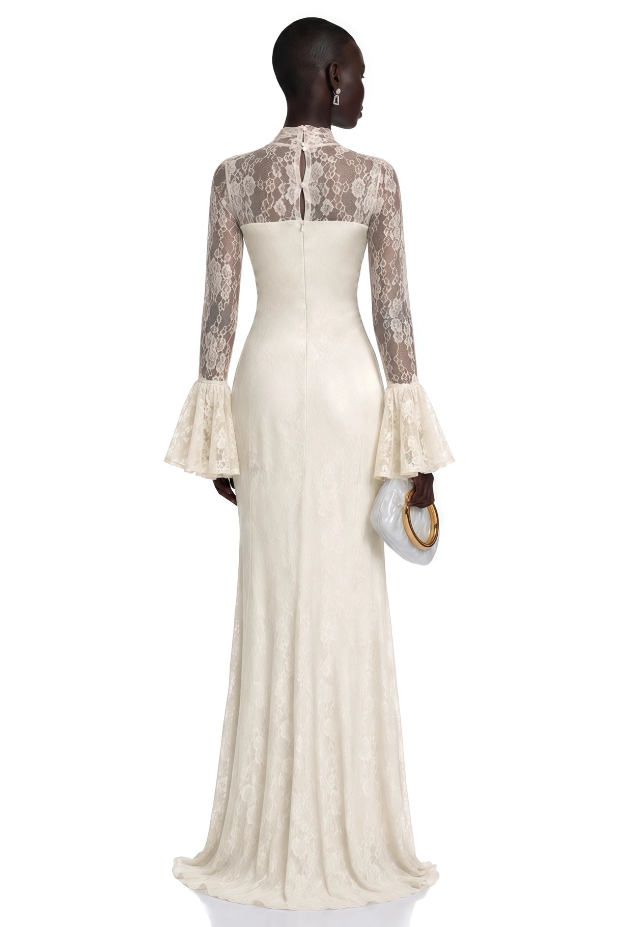 Winifred White Floral Lace Maxi Dress with Bell Sleeves
