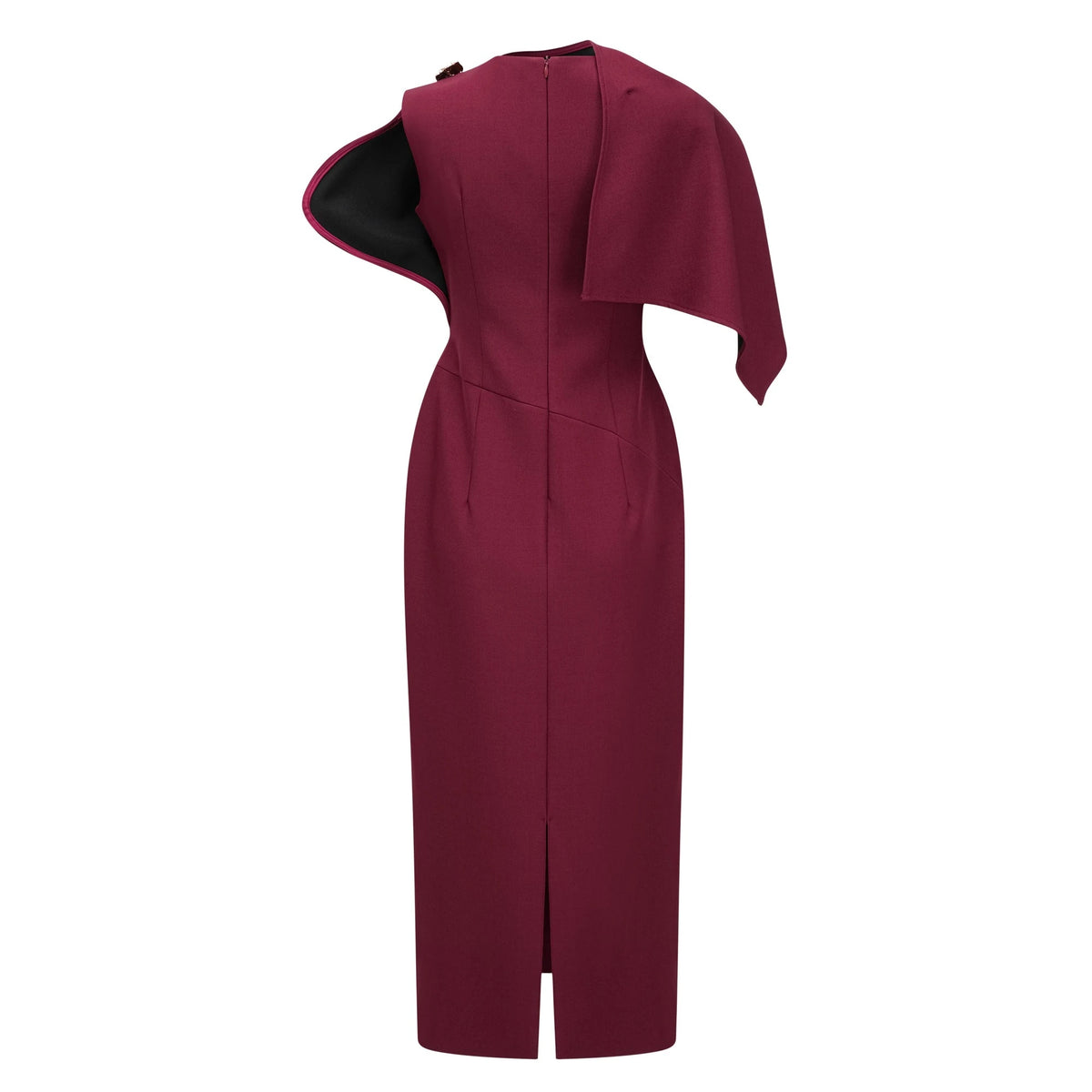 Wren Burgundy Asymmetrical Cape Maxi Dress