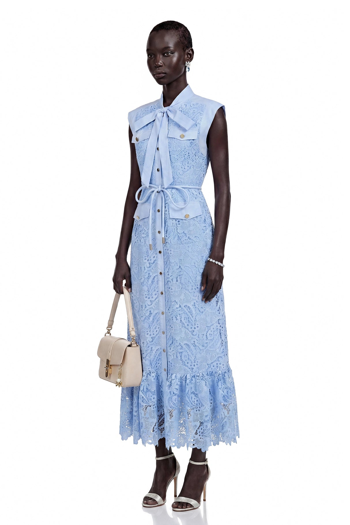 Xanthe Blue Floral Lace Sleeveless Maxi Dress