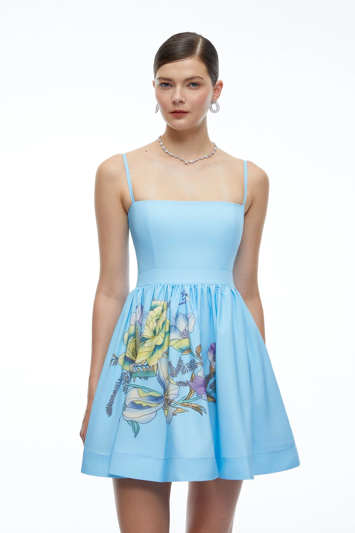 Xanthe Blue Floral Square Neck Mini Dress