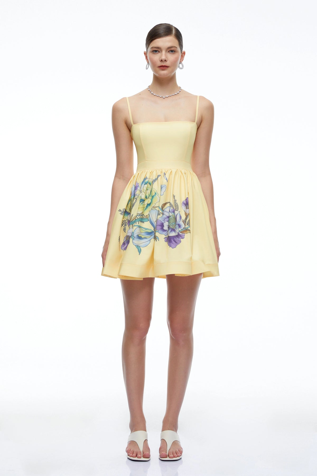 Xanthe Yellow Floral Square Neck Mini Dress