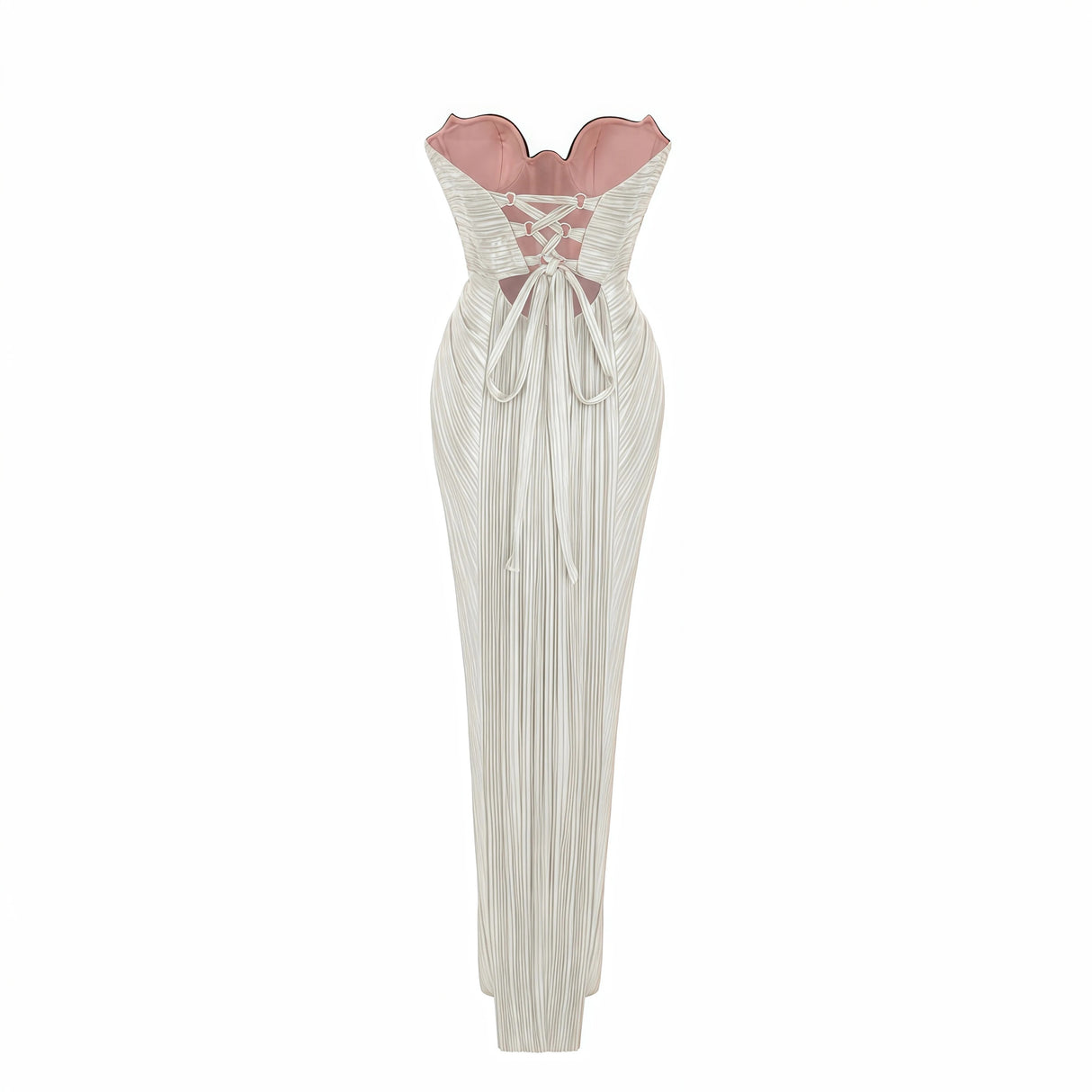 Xrystyna Silver Metallic Ruched Maxi Dress