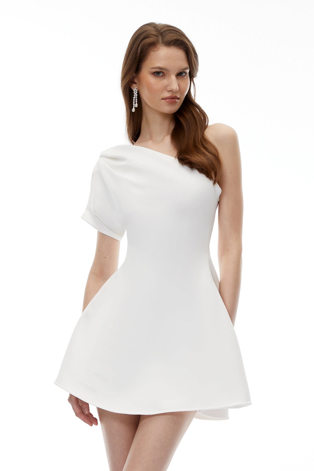 Clara Mini Dress White One Sleeve Asymmetrical