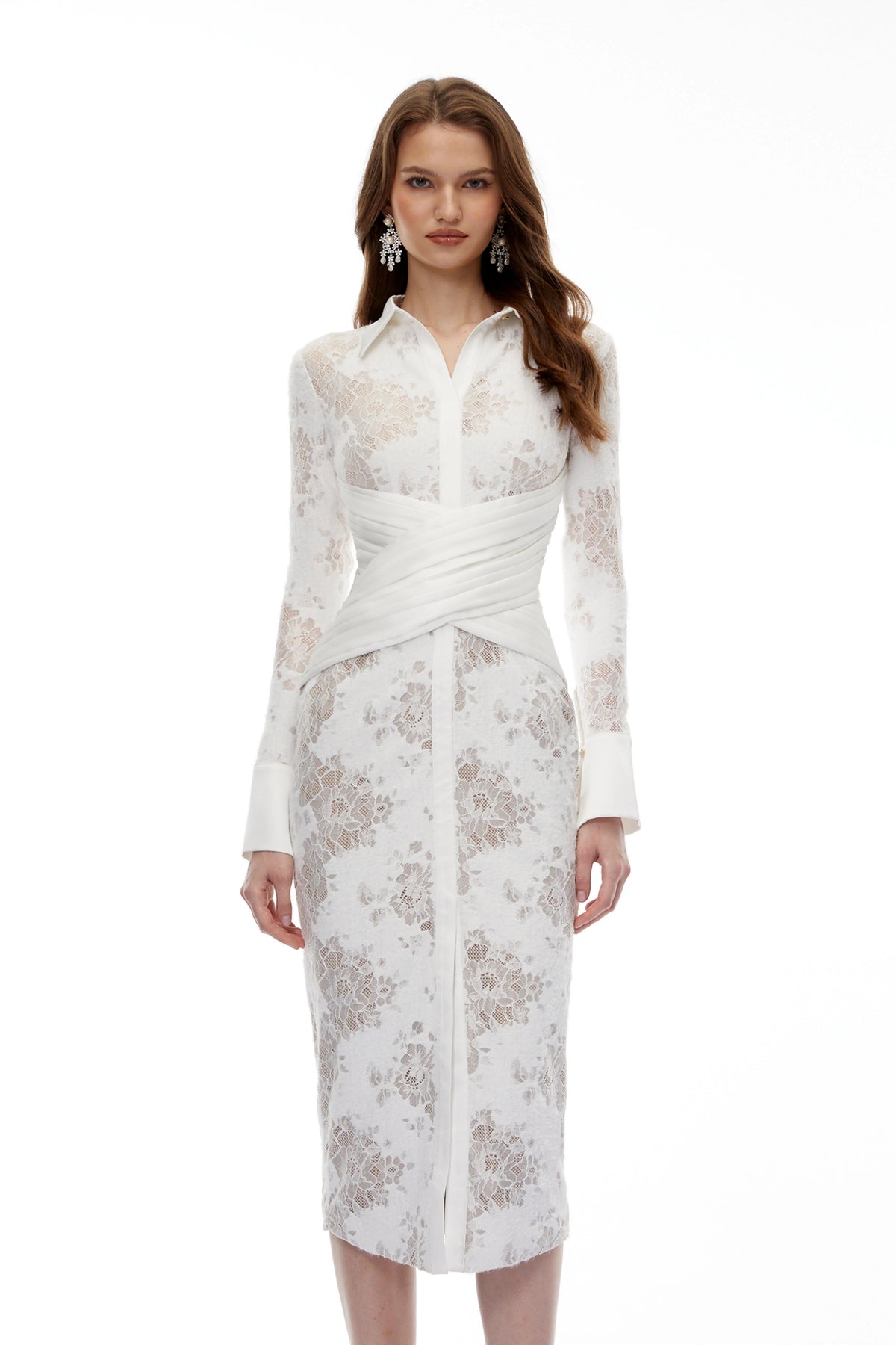 Elisabetta Midi Dress White Floral Lace Wrap