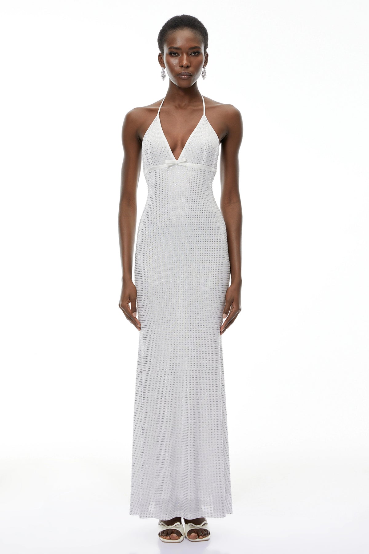 Rosangela Maxi Dress Silver Rhinestone Embellished