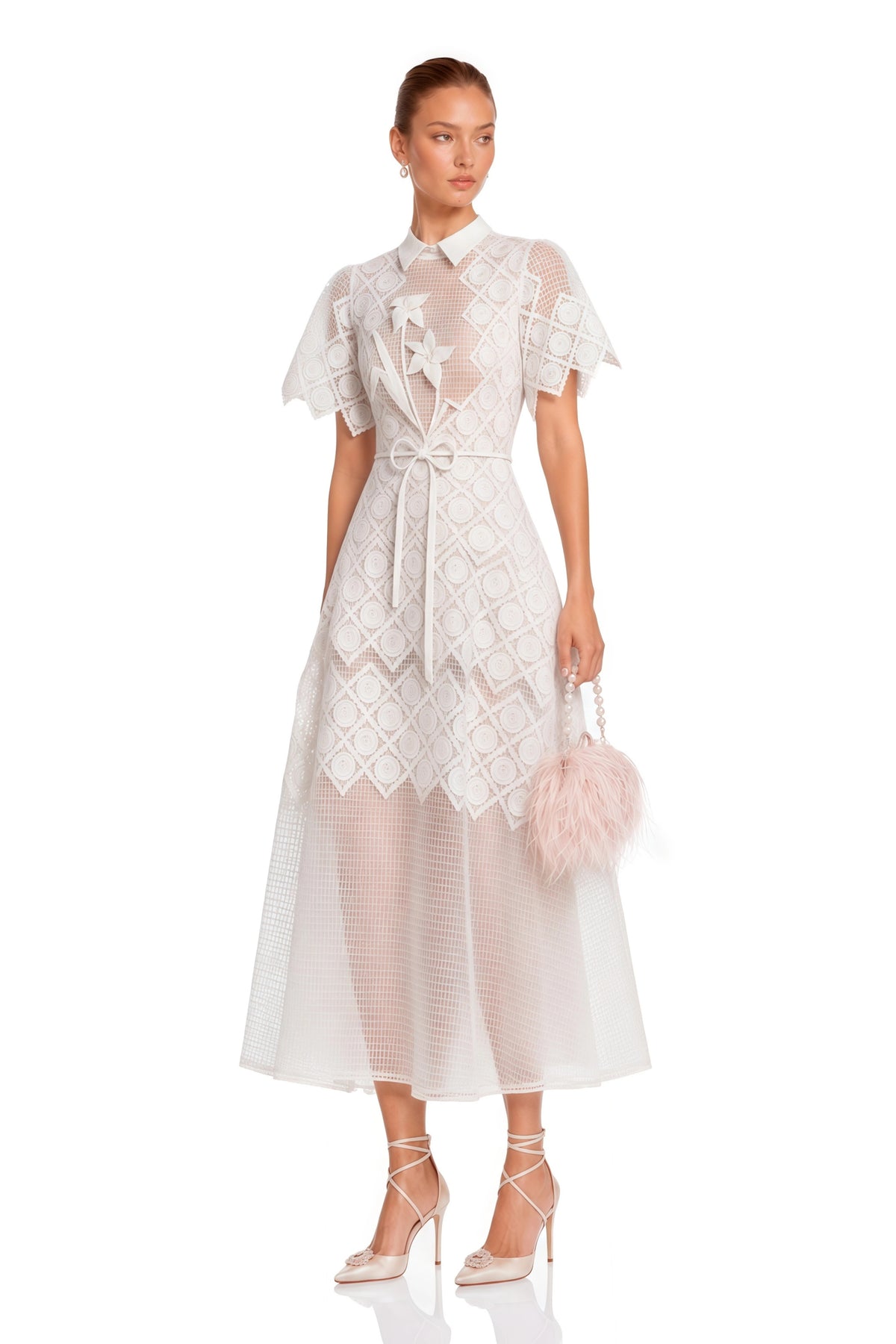 Mabel Midi Dress White Floral-embroidered