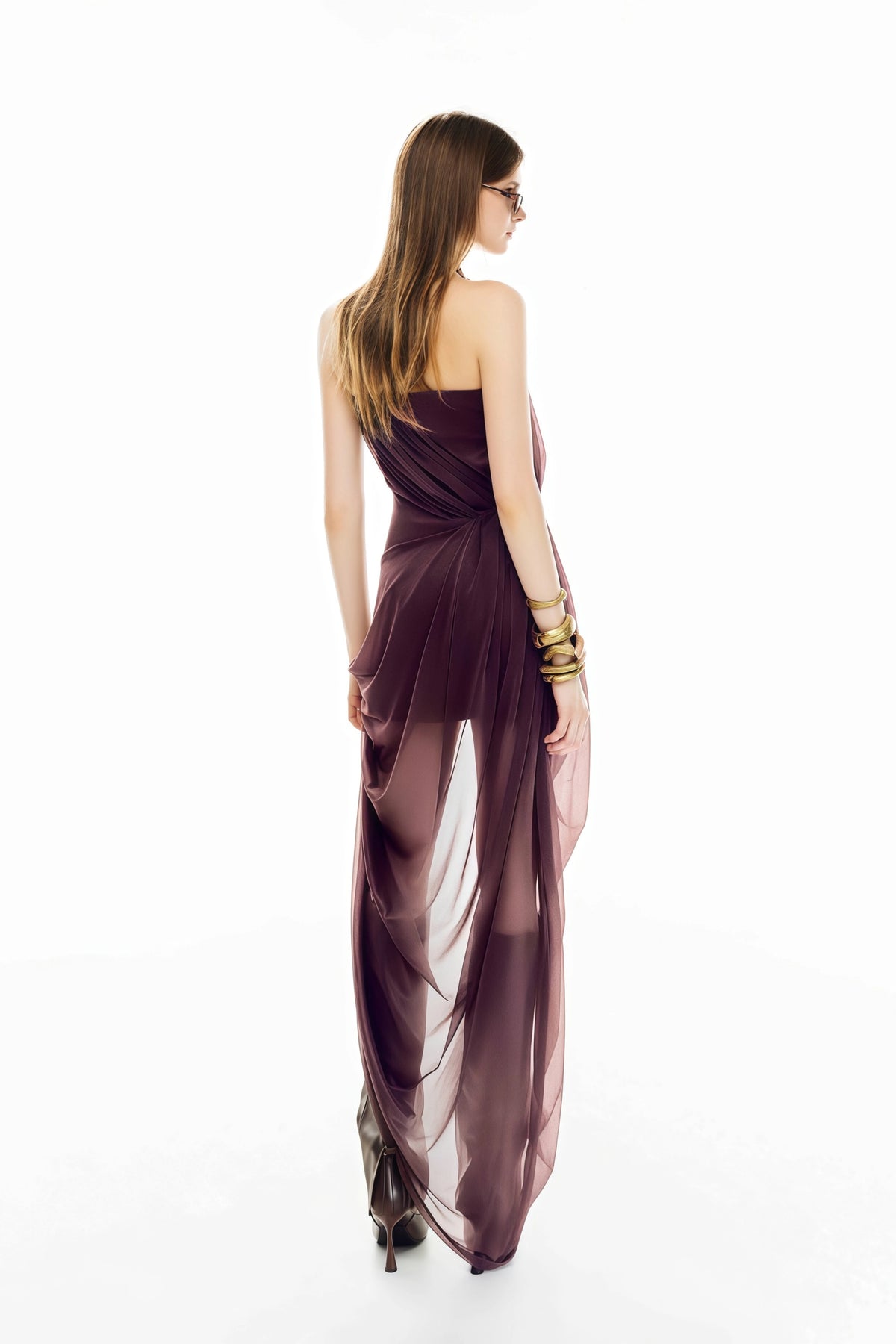 Angela Maxi Dress Purple Asymmetrical with 3D Petals