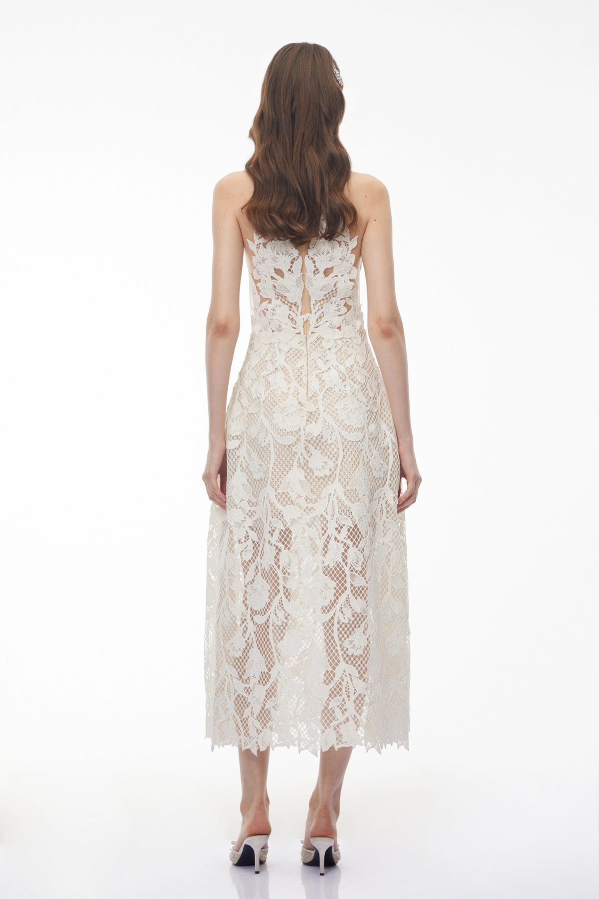 Martina Midi Dress White with Floral Applique