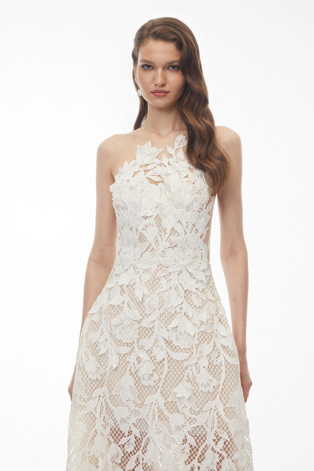 Martina Midi Dress White with Floral Applique