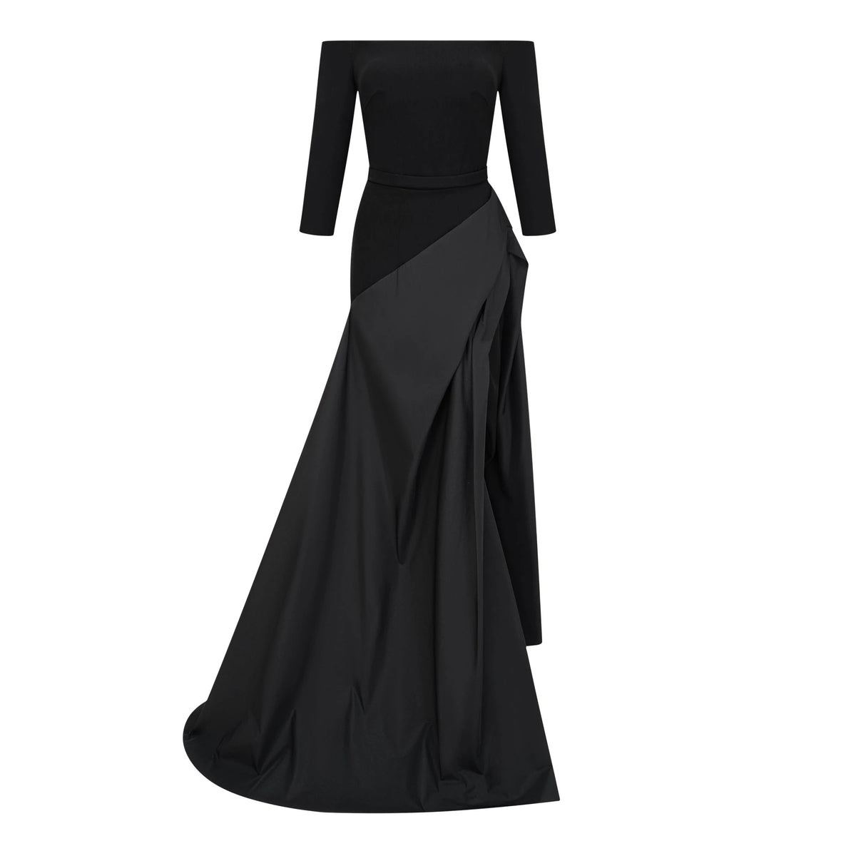 Jayla Maxi Dress Black Off-Shoulder with High Thigh Slit