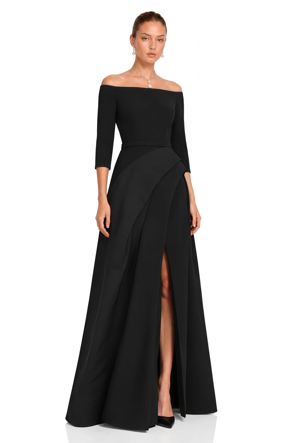 Jayla Maxi Dress Black Off-Shoulder with High Thigh Slit