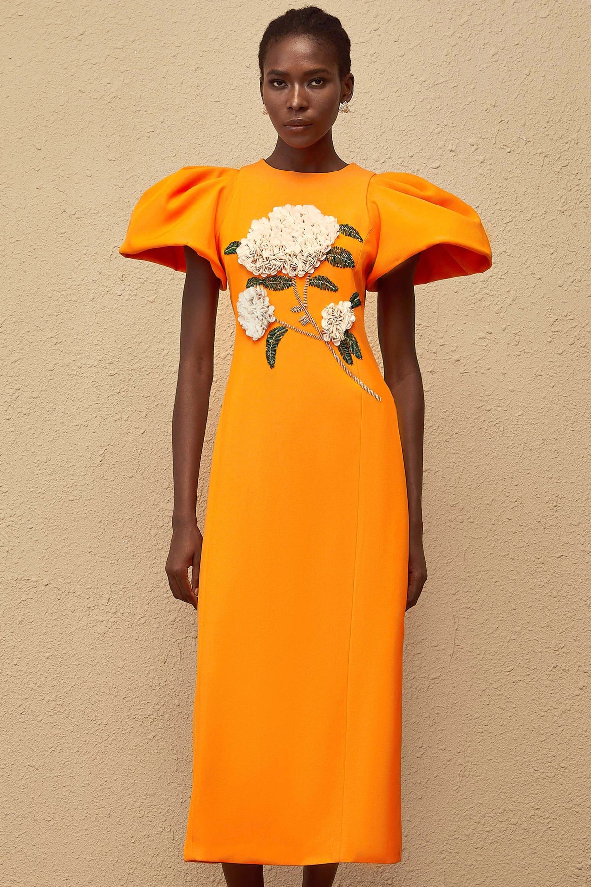 Sara Midi Dress Orange Floral Embroidered