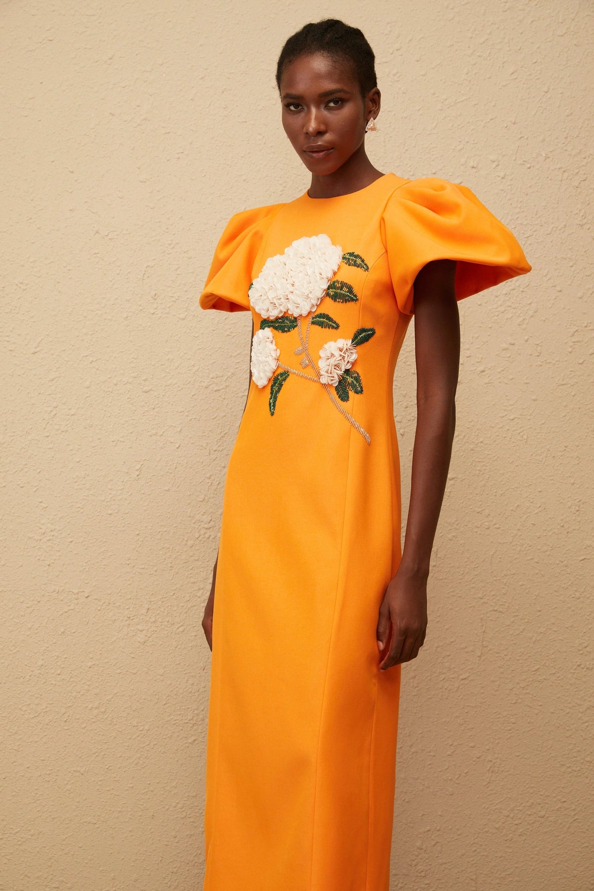 Sara Midi Dress Orange Floral Embroidered