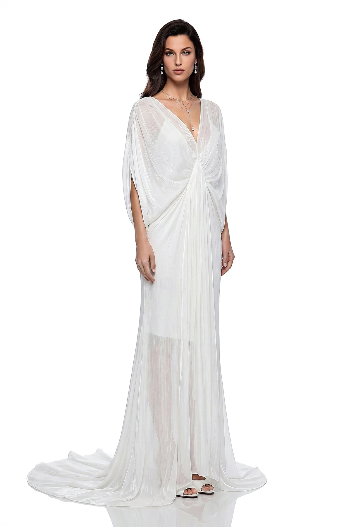 Hailey Maxi Dress White Backless Tulle Ruched