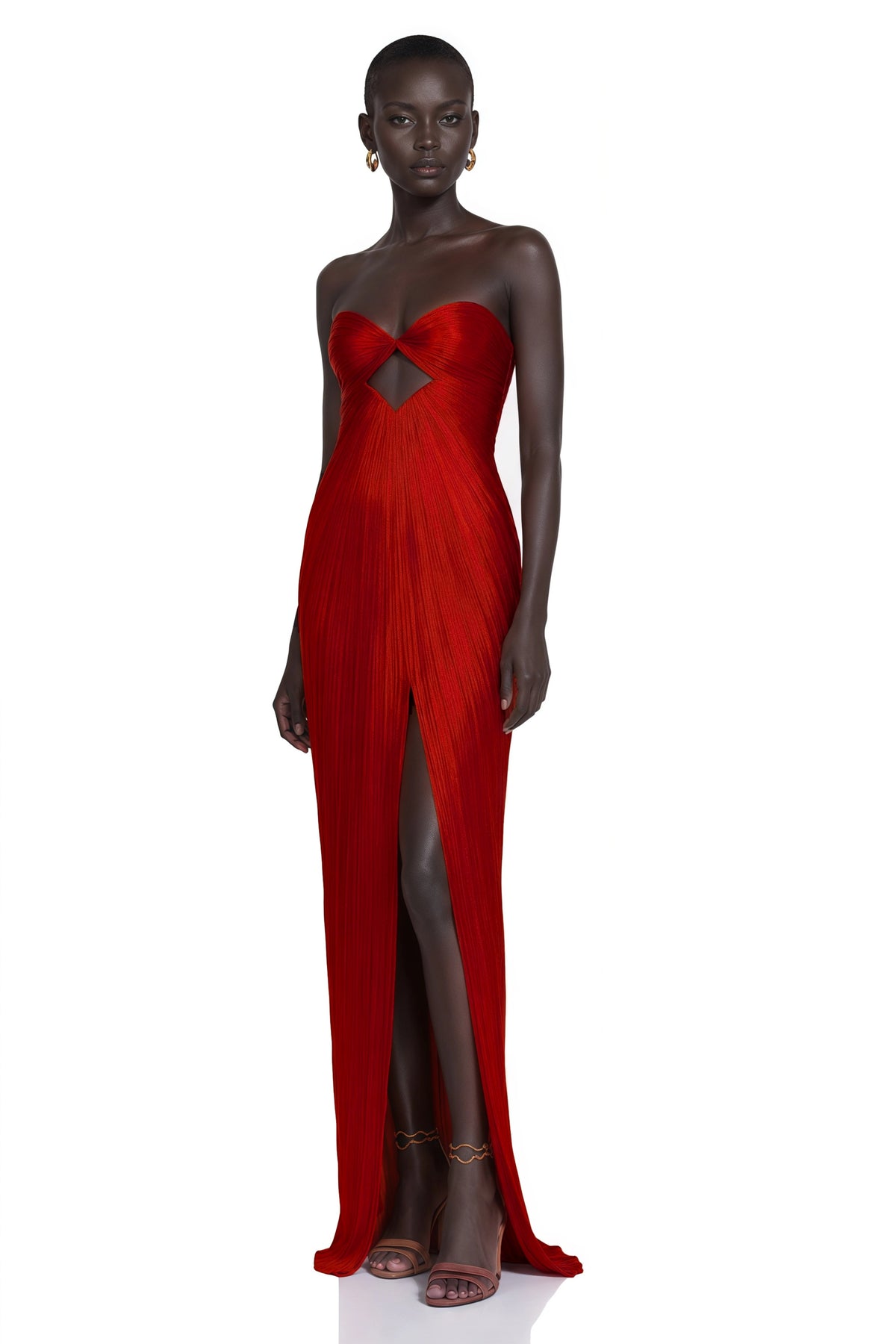 Madelyn Maxi Dress Red Ruched with Twist Front