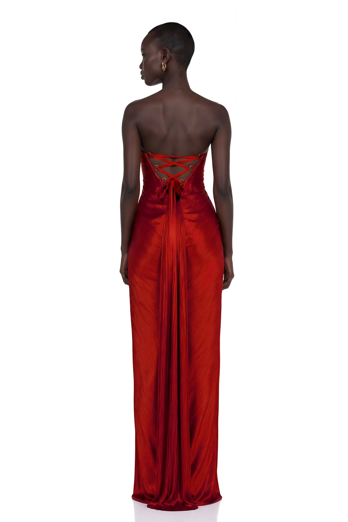 Madelyn Maxi Dress Red Ruched with Twist Front