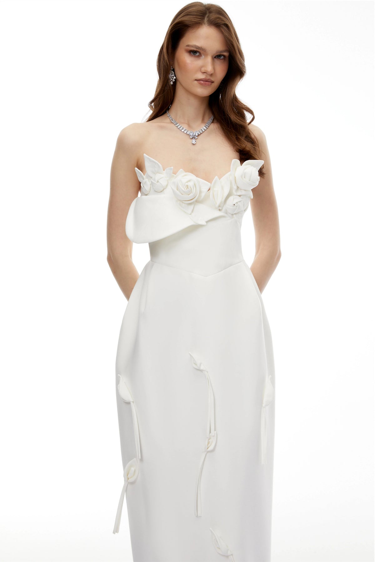 Clementina Maxi Dress White with 3D Petals