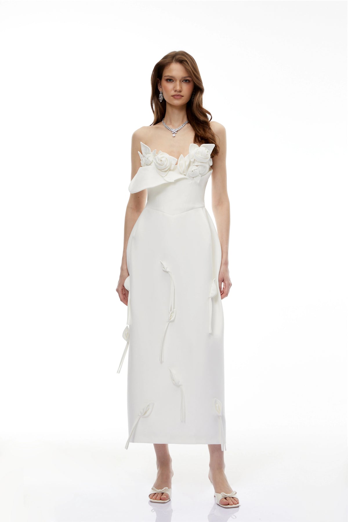 Clementina Maxi Dress White with 3D Petals