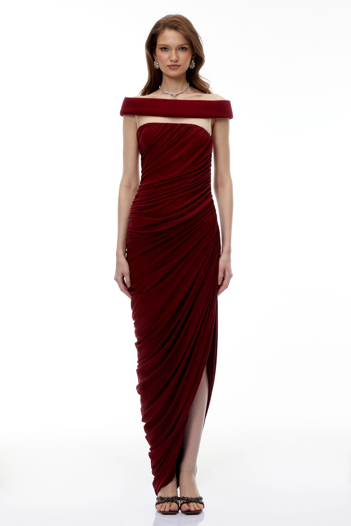 Helena Maxi Dress Red Off Shoulder Ruched