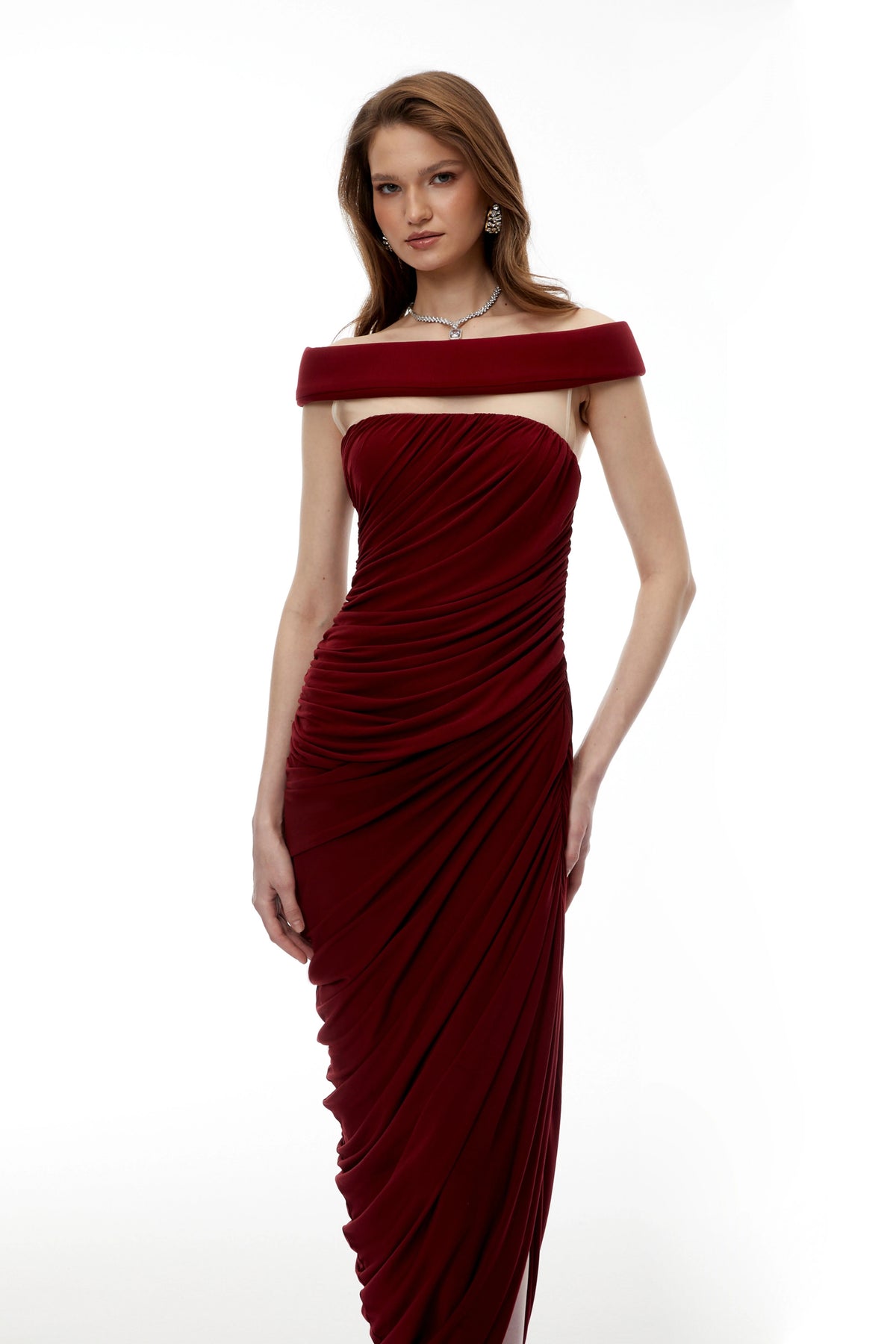 Helena Maxi Dress Red Off Shoulder Ruched