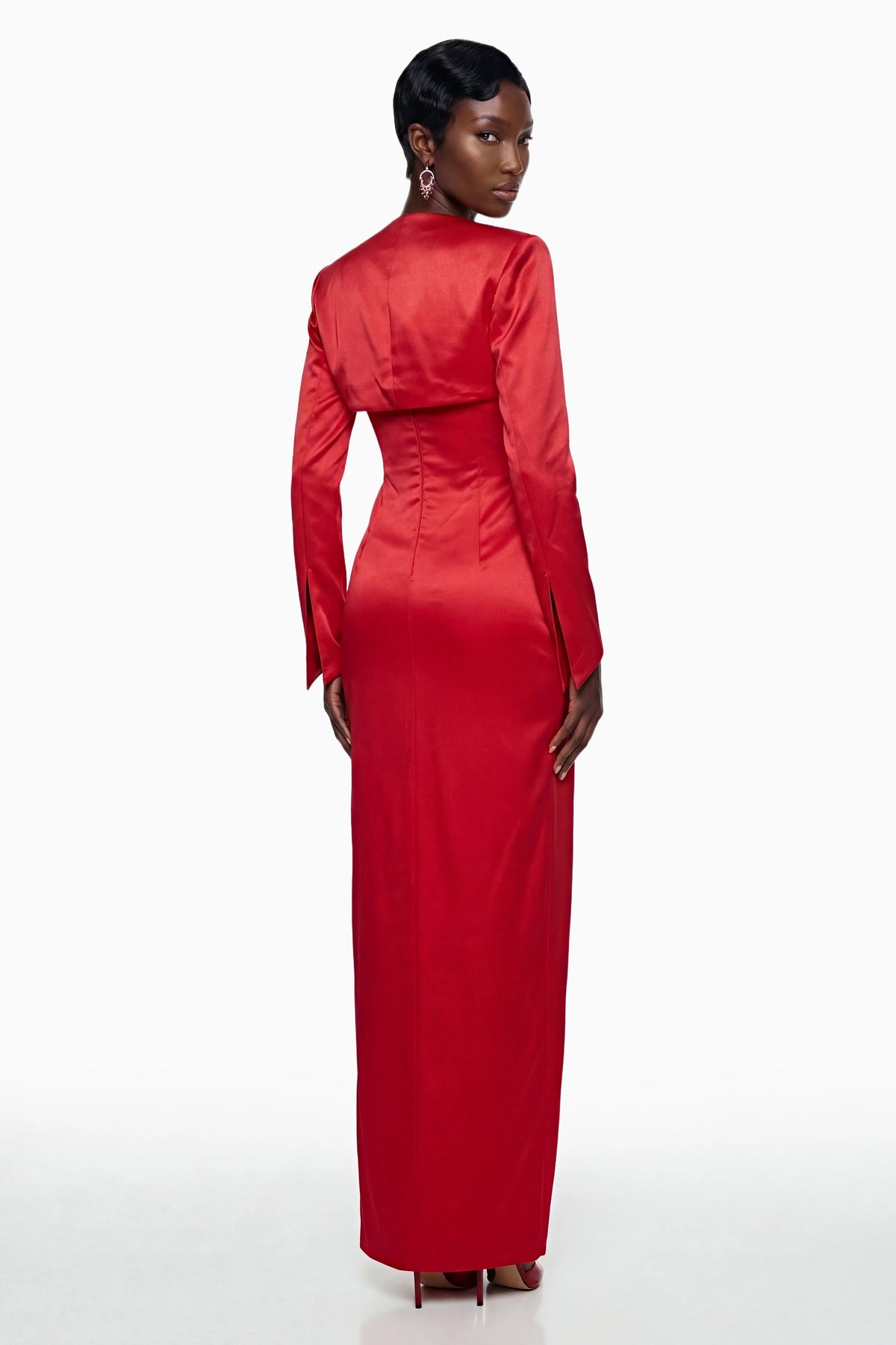 Primula Maxi Dress Red Ruched with 3D Petals