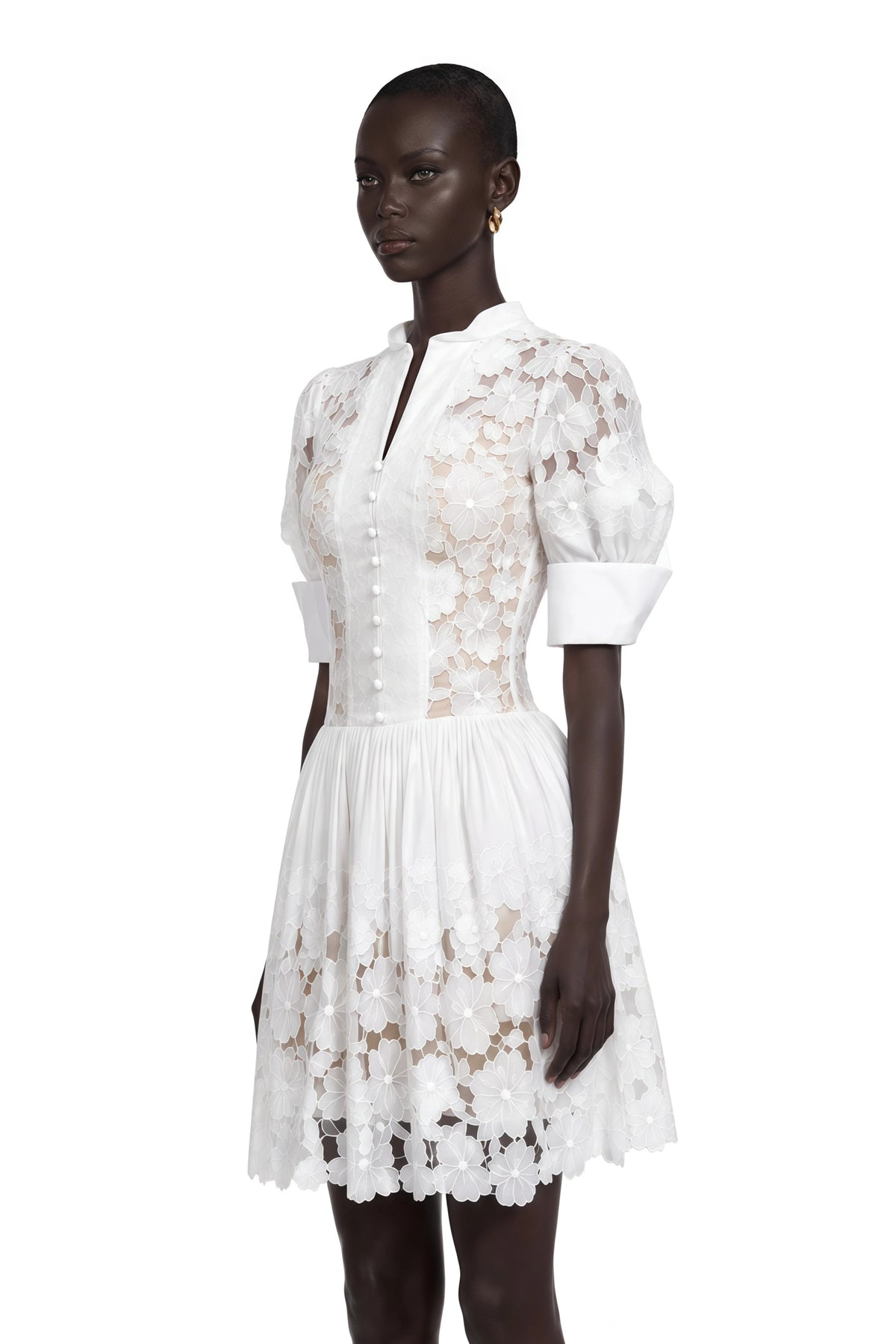 Mariolina Mini Dress White Floral Appliqué with Cut-Outs