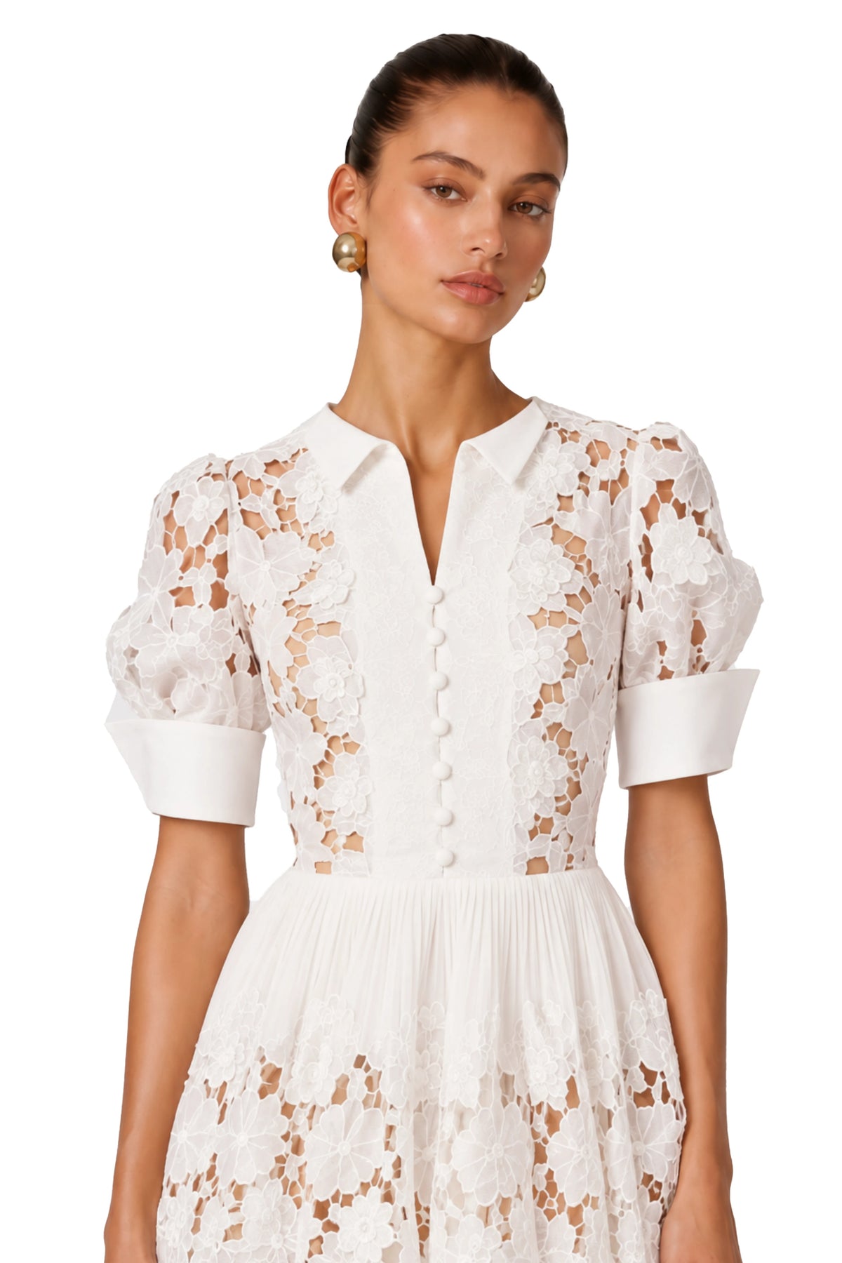 Shayla Mini Dress White Floral Appliqué with Cut-Outs