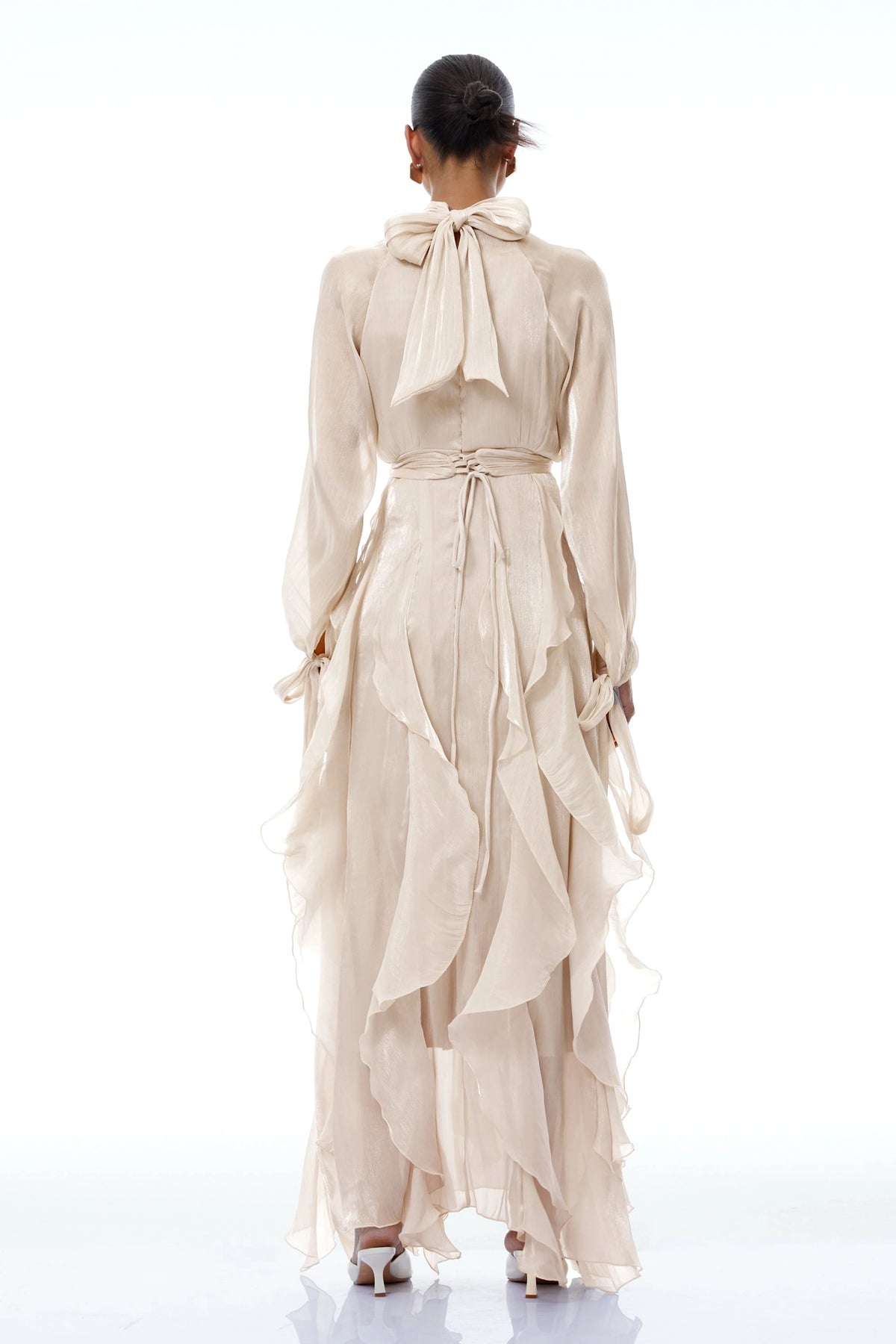 Rinata Maxi dress Neutral Glossy Pleated Ruffled