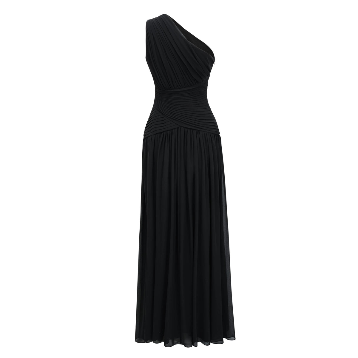 Veronica Maxi Dress Black One Shoulder Cross Front Ruched