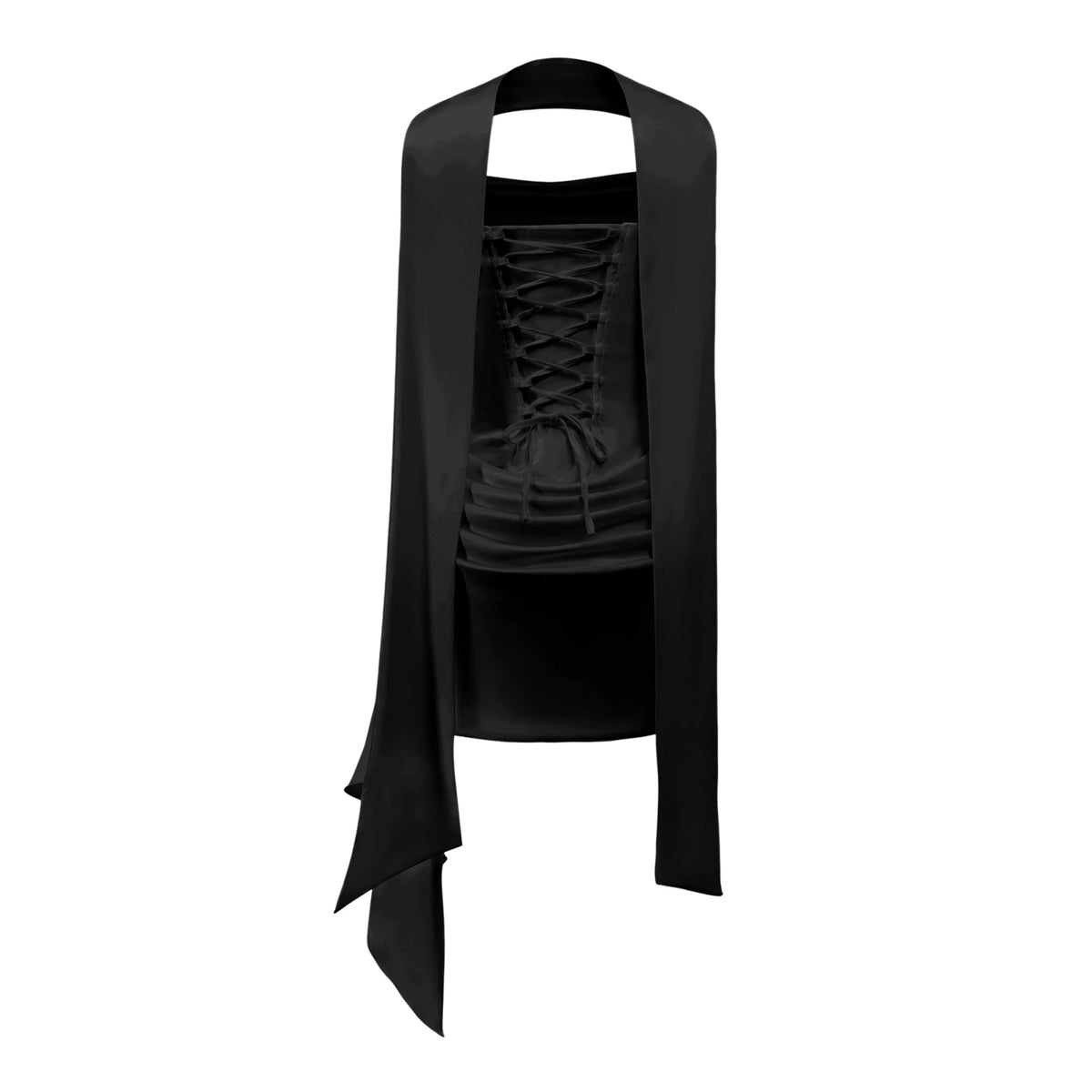 Daria Mini Dress Black Ruched Ribbon Detail