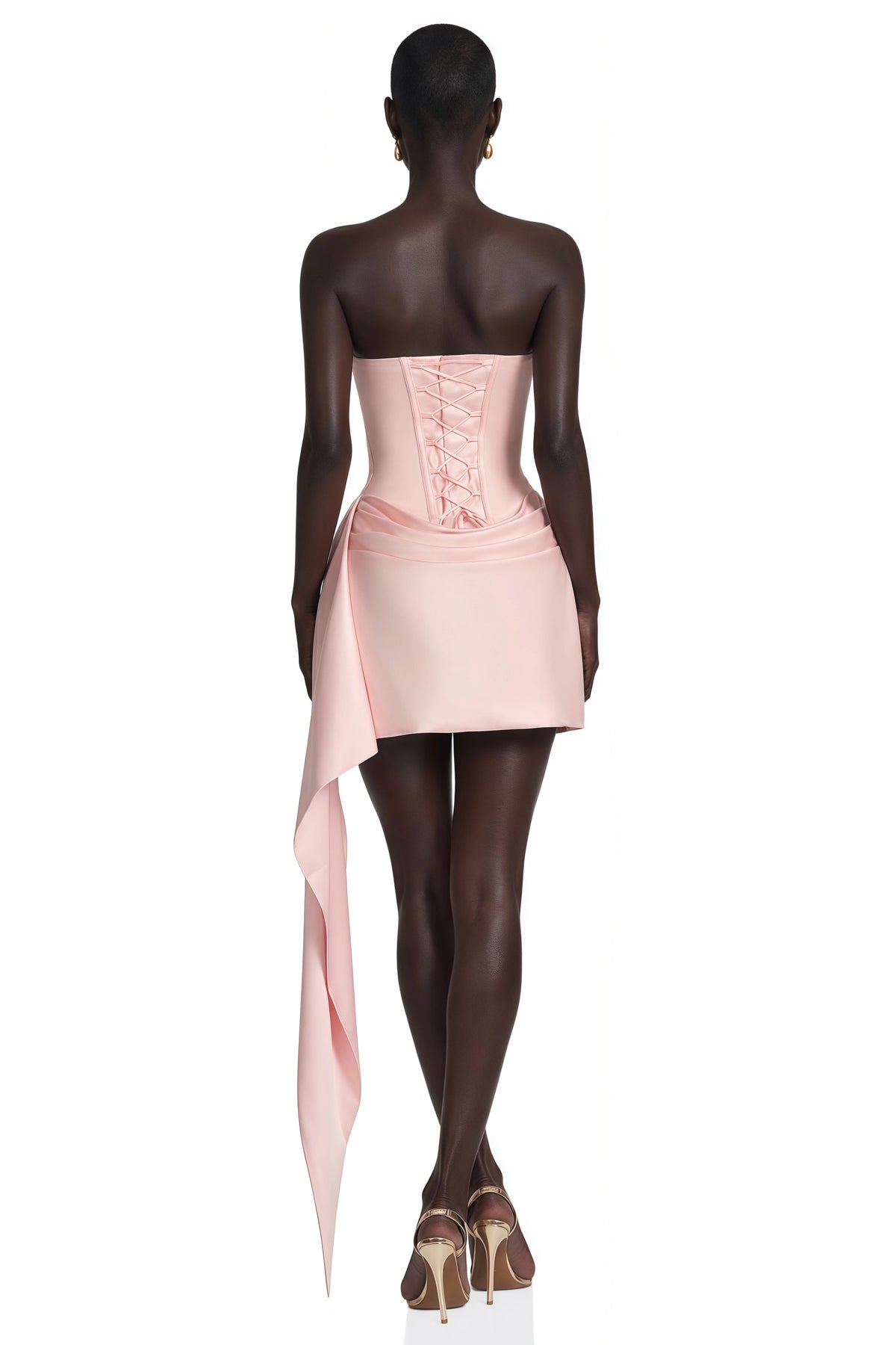 Ornella Mini Dress Pink Ruched Ribbon Detail