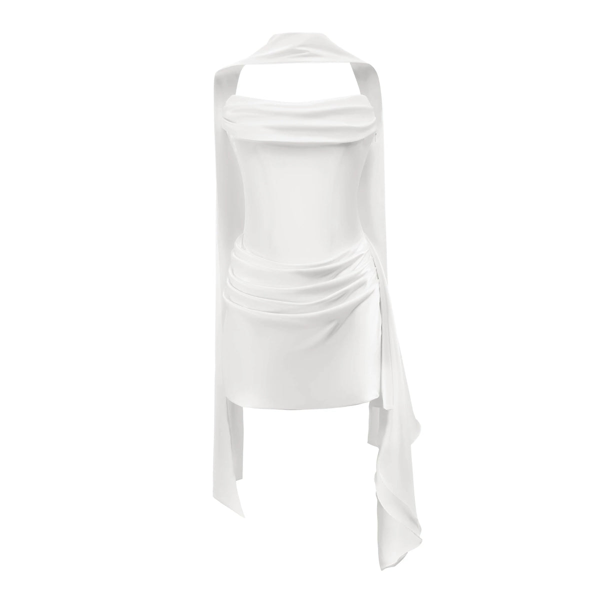 Isabelle Mini Dress White Ruched Ribbon Detail
