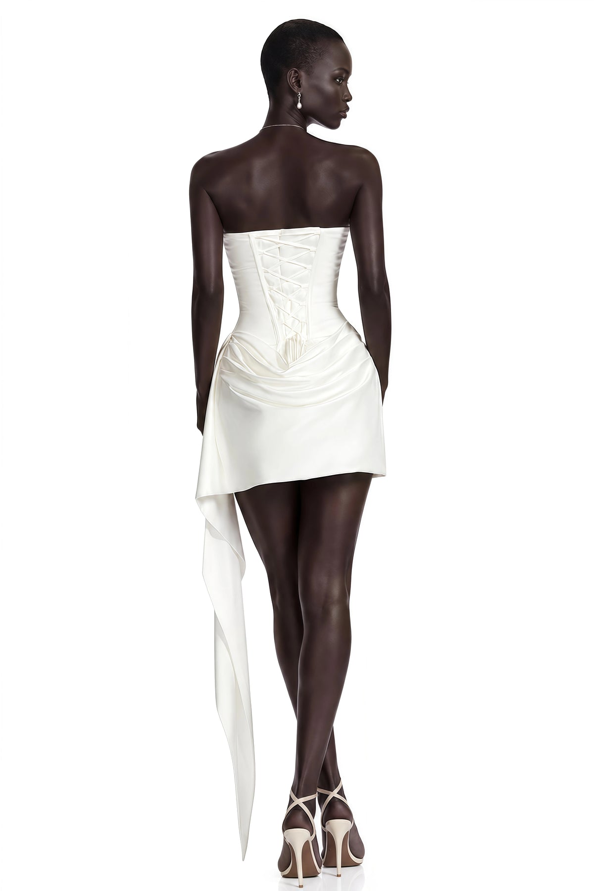 Isabelle Mini Dress White Ruched Ribbon Detail