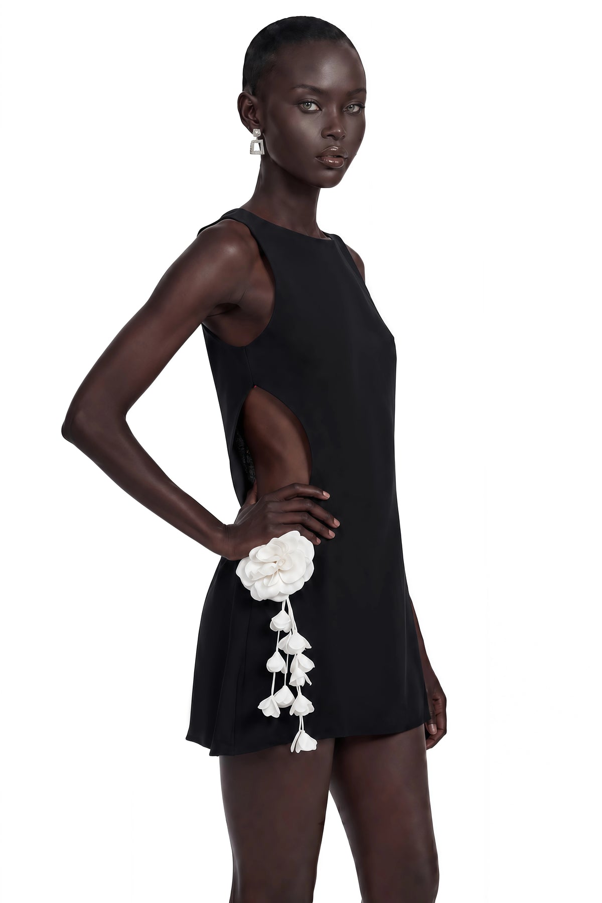 Anna Mini Dress Black Cut-Out with 3D Petals