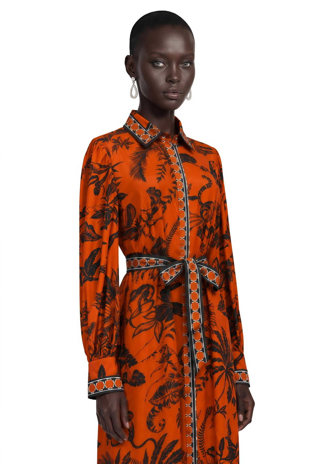 Lacey Midi Dress Orange Printed Long Sleeve