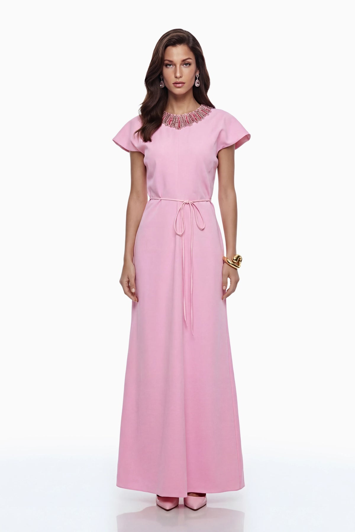 Egle Maxi Dress Pink Crystal Embellished