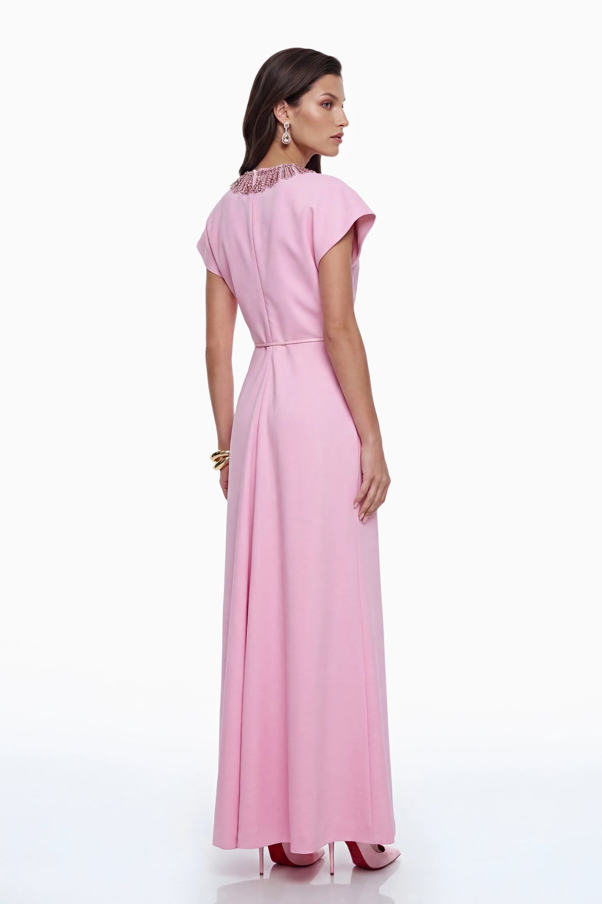Egle Maxi Dress Pink Crystal Embellished