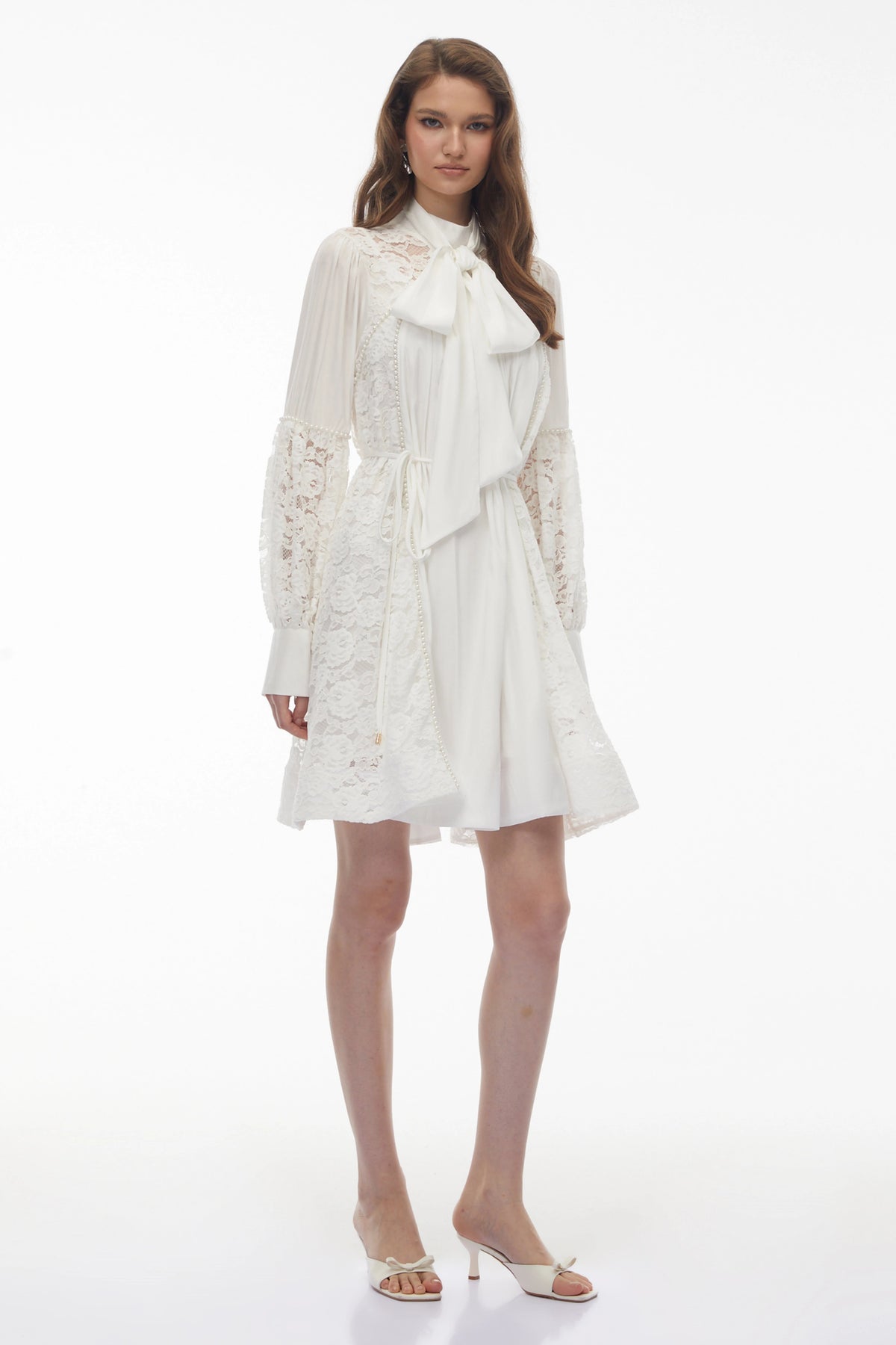 Sienna Mini Dress White with Floral Lace Panels