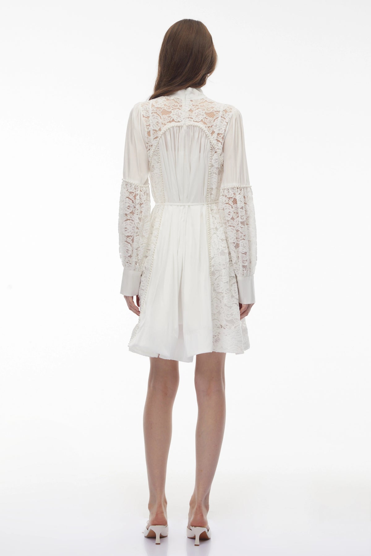Sienna Mini Dress White with Floral Lace Panels