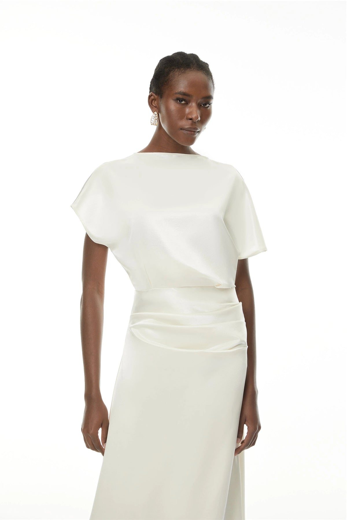 Serenity Maxi Dress White Asymmetrical Glossy