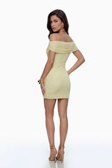 Aada Yellow Off Shoulder Mesh Mini Dress