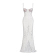Abbie White Floral Lace Bustier Maxi Dress