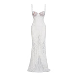 Abbie White Floral Lace Bustier Maxi Dress