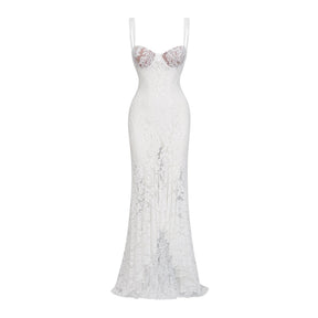 Abbie White Floral Lace Bustier Maxi Dress