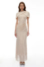 Abigail Champagne Cape Sleeve Rhinestone Maxi Dress