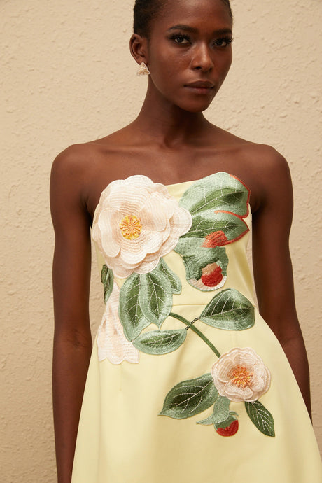 Abigail Yellow Floral Embroidered Mini Dress