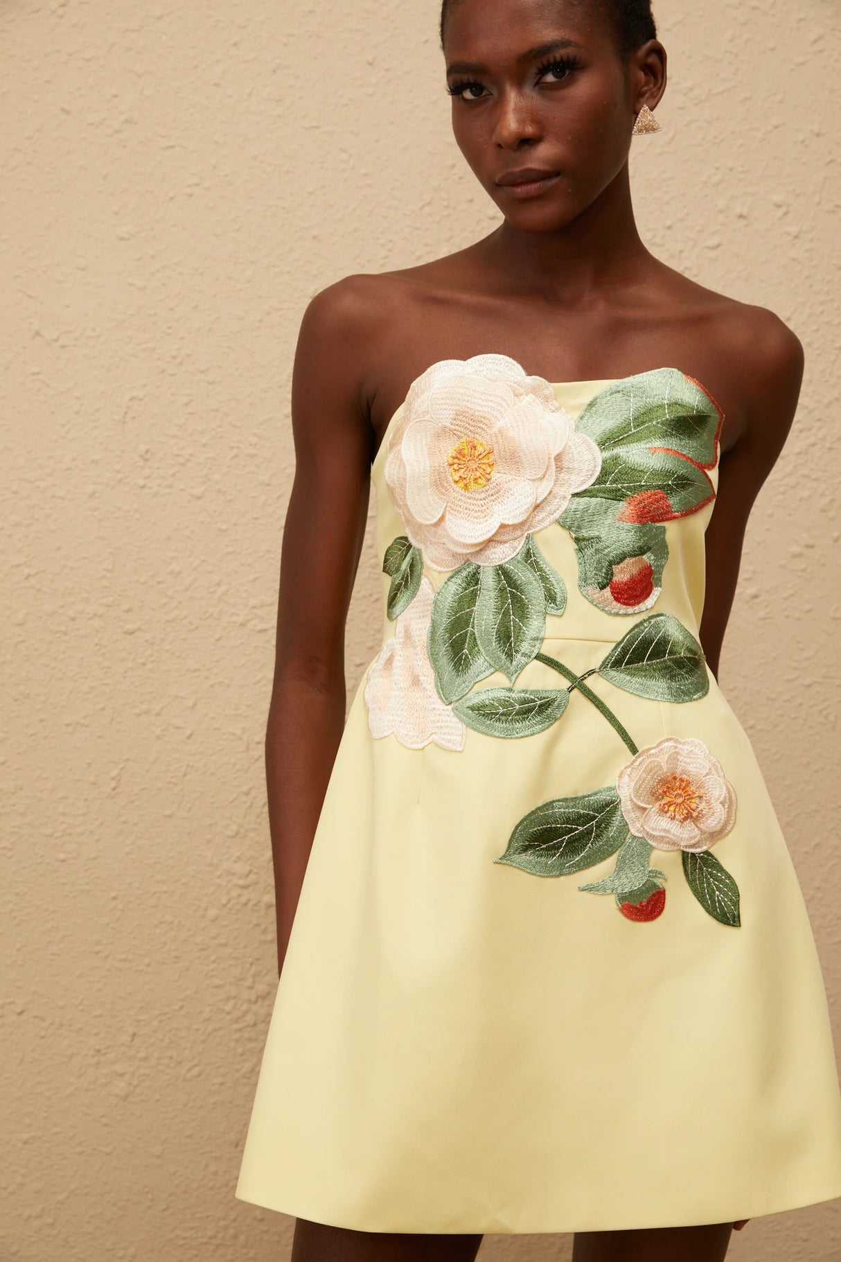 Abigail Yellow Floral Embroidered Mini Dress